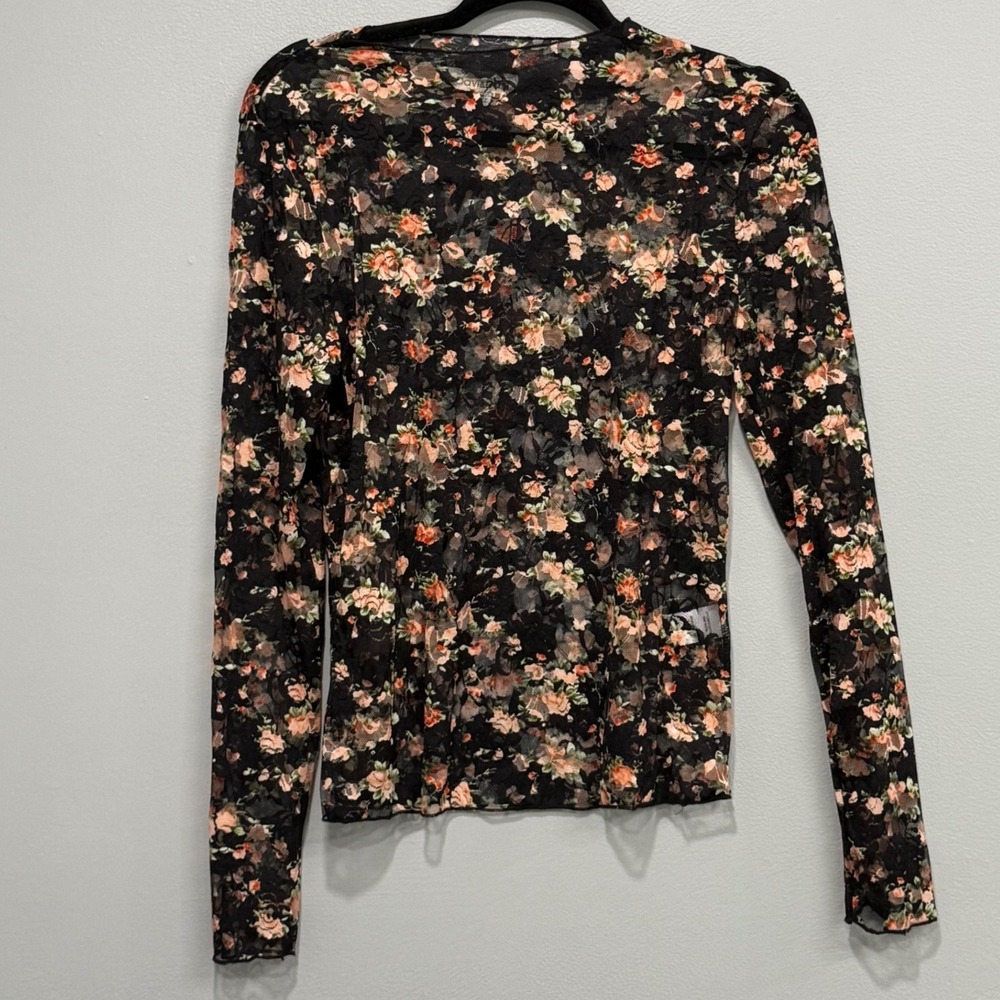 Davi & Dani Floral Mesh Long Sleeve Top Black Sheer Lace whimsigoth indie Medium